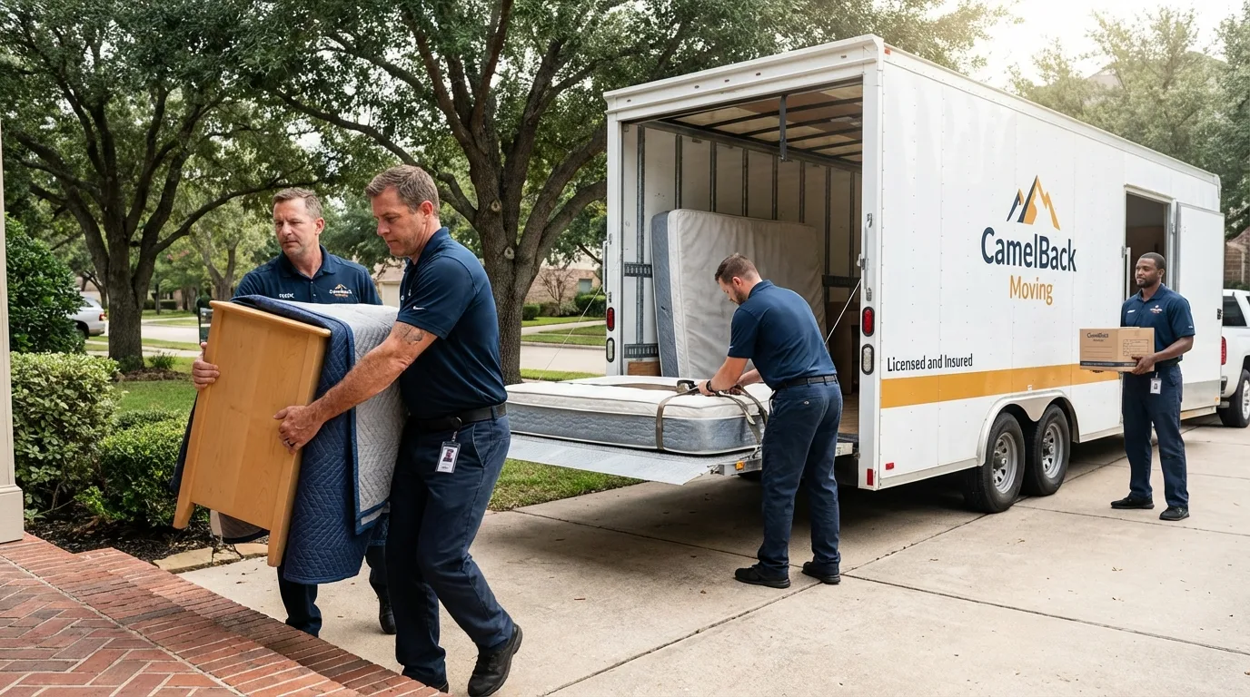 Crew loading residential truck for cross-state move from Beatty, NV